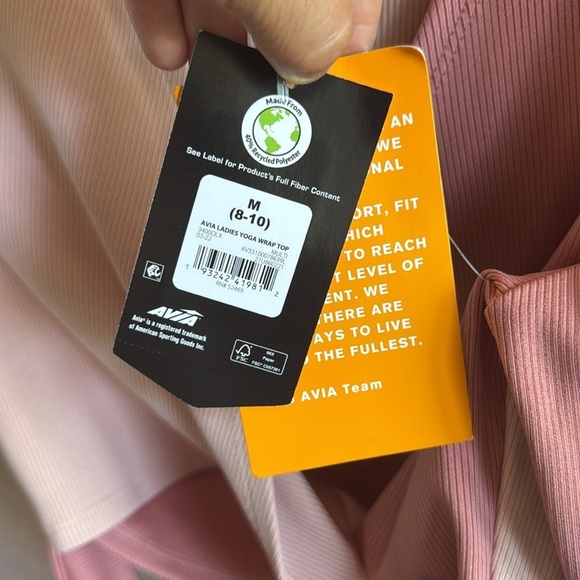 Avia Women’s Size Medium NWT Blush Pink Ribbed Wrap Around Long Sleeve Crop Top - Picture 5 of 6